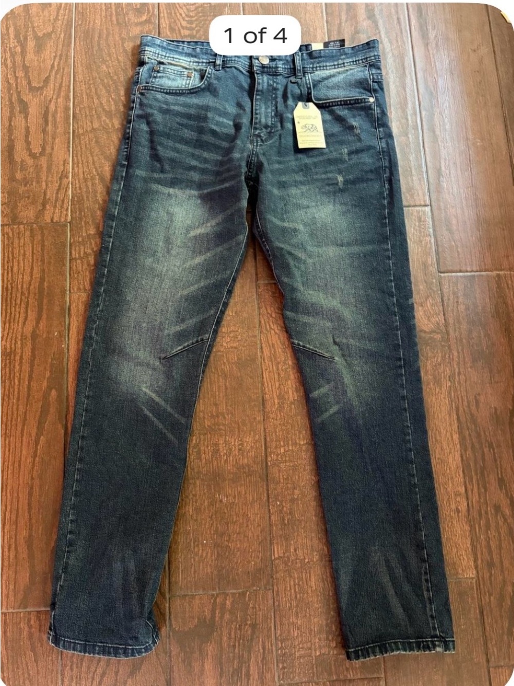 Slim Men's Jeans in Dark Blue Wash with Subtle Whiskering
